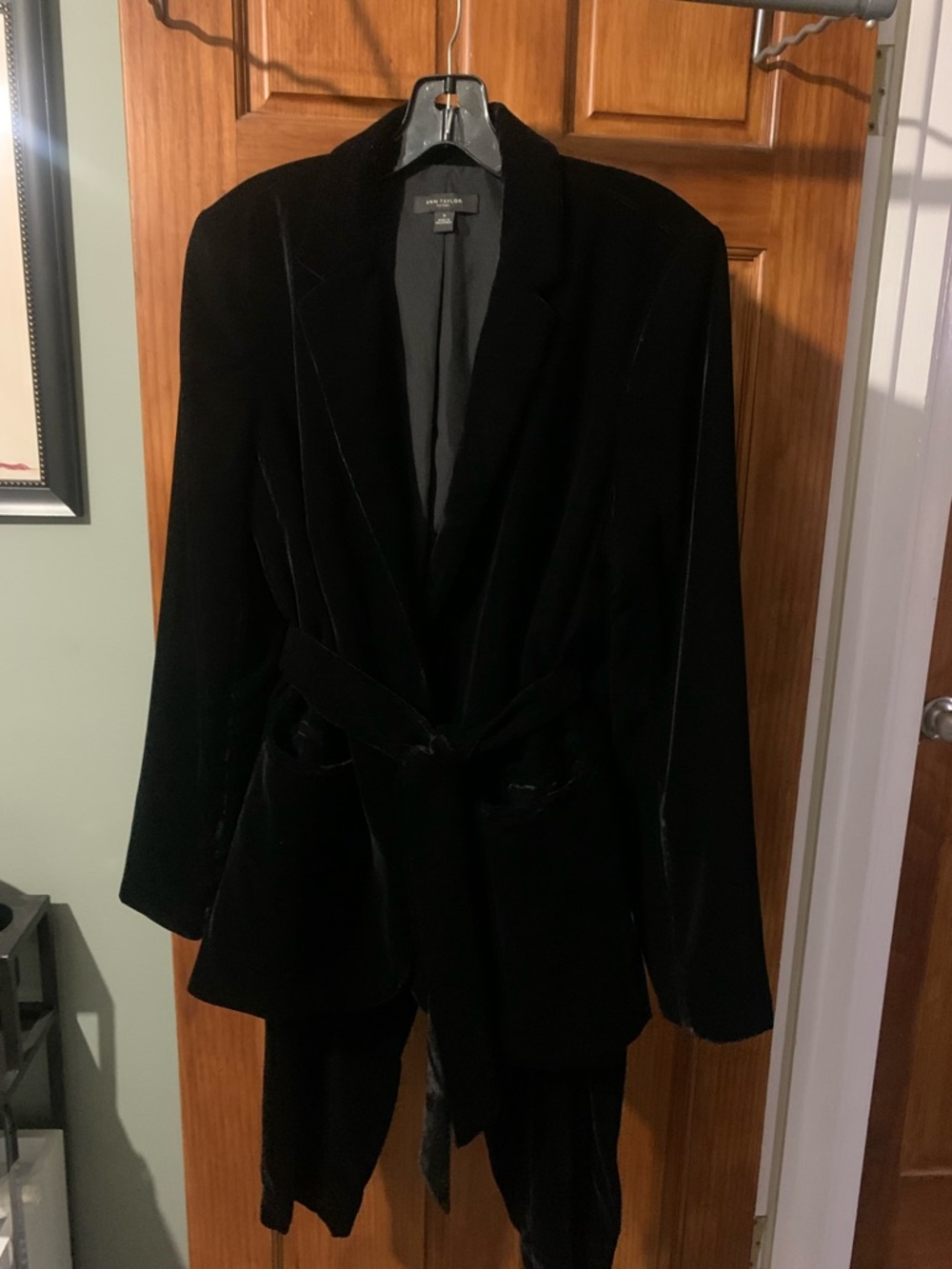 Ann Taylor Black Velvet Belted Pantsuit - Picture 3 of 5